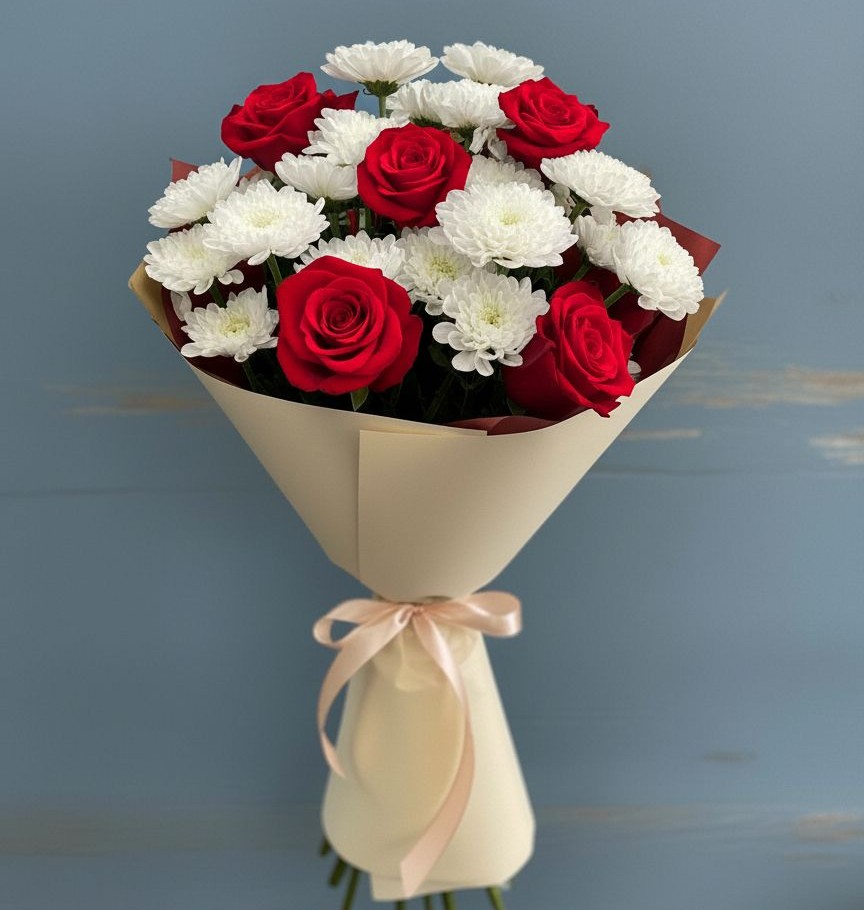 Букет цветов из: Розы и Хризантемы в Шудаяге