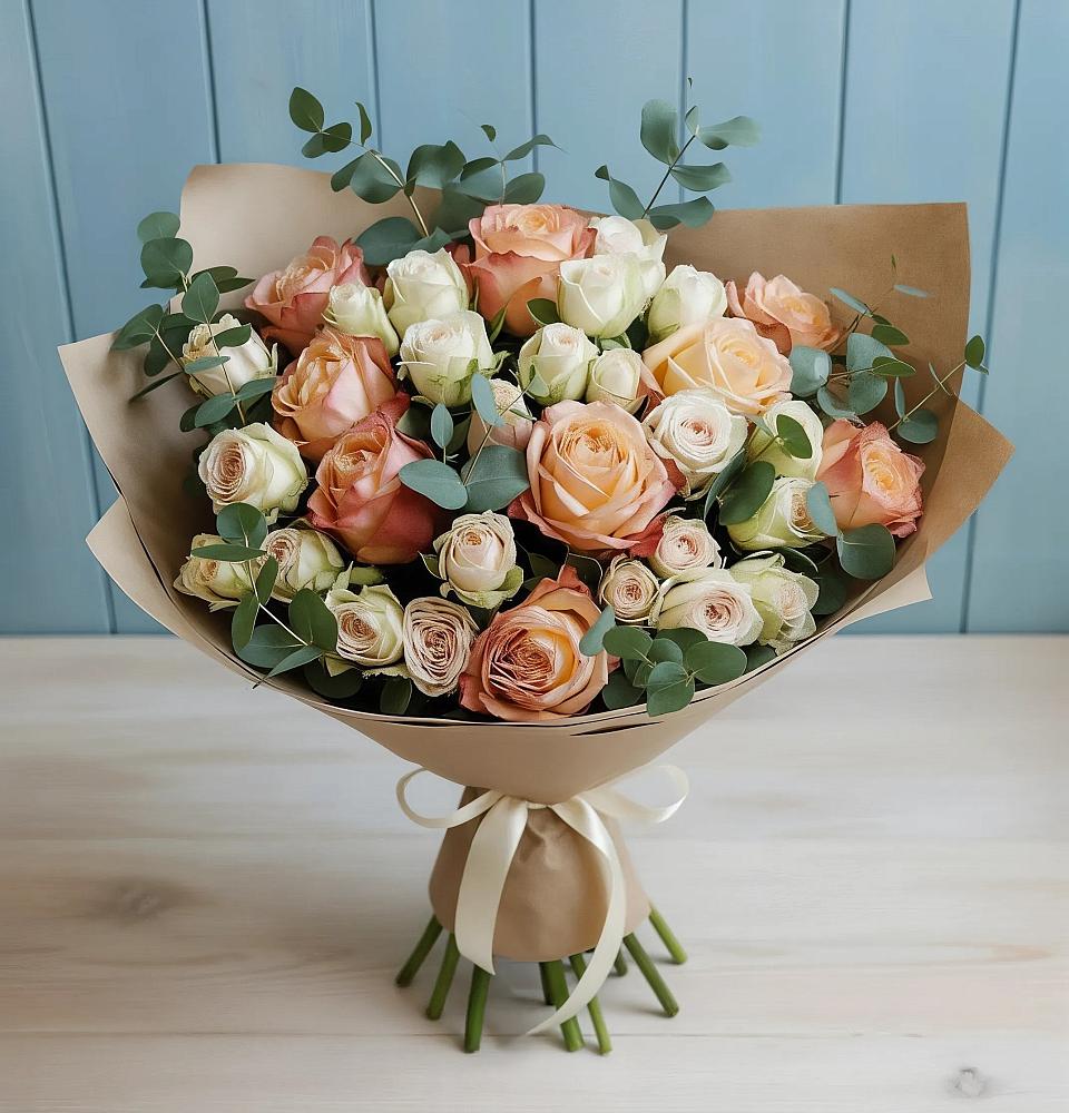 Букет цветов из: Альстромерии и Розы в Шудаяге