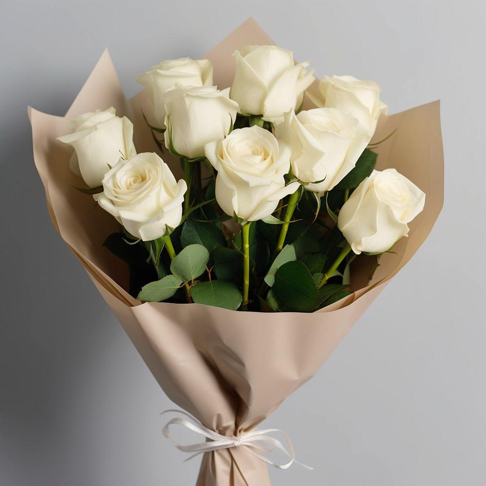 Букет 9 Белых роз Эдлесс Лав в Шудаяге