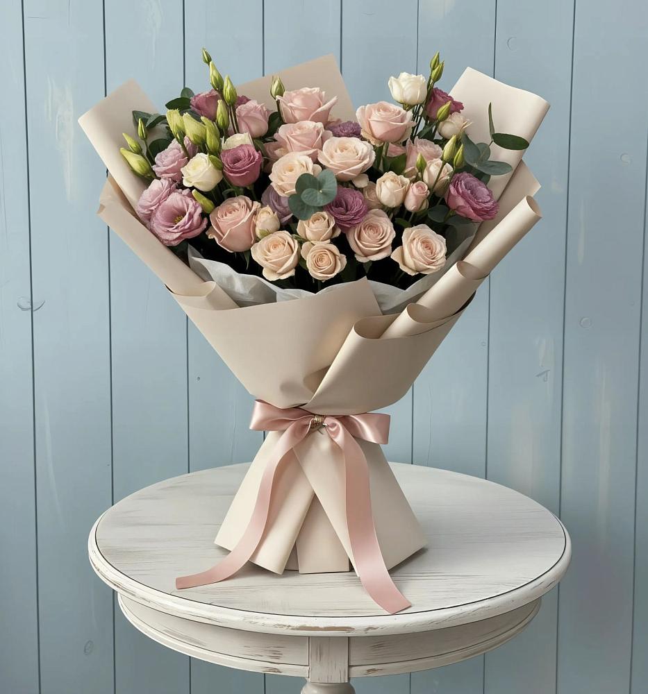 Букет цветов из: Розы и Лизиантусы в Шудаяге