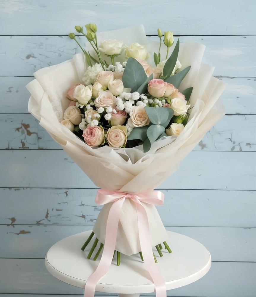 Букет цветов из: Розы и Лизиантусы в Шудаяге