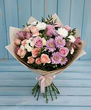 Букет цветов из:  Хризантемы, Розы и Альстромерии в Шудаяге